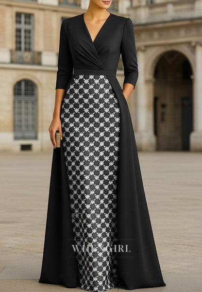 Sheath V Neck Half Sleeves Mother of the Bride Dress with Overskirt