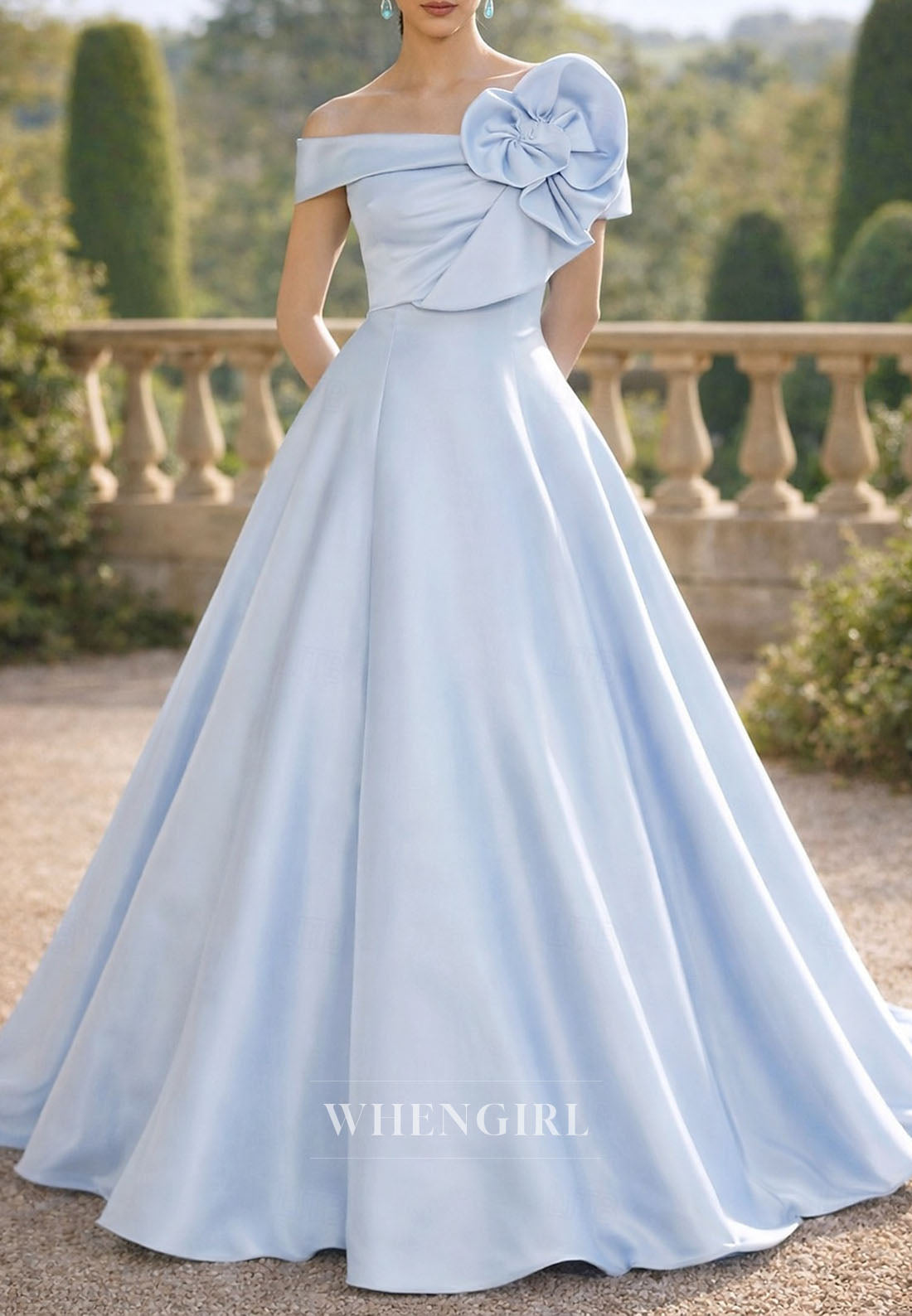 Off Shoulder A-Line 3D Flower Floor Length Mother of the Bride Dress Formal Gown