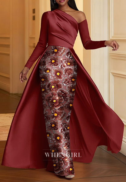 Sheath One Shoulder Sequins Long Sleeves Mother of the Bride Dress