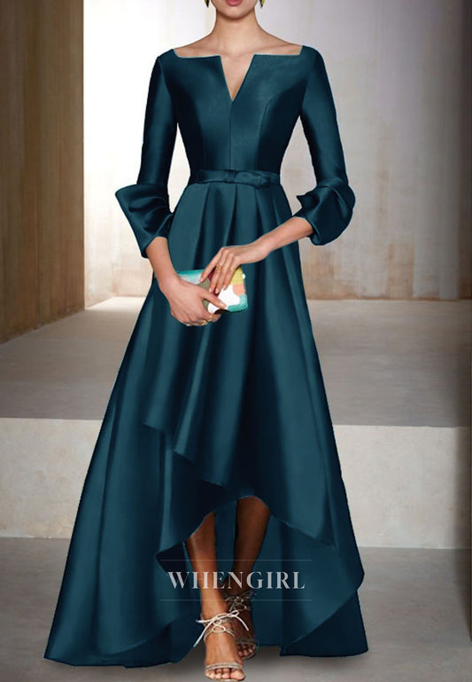 Teal A-Line 3/4 Sleeves Asymmetical Hem Mother of the Bride Dress