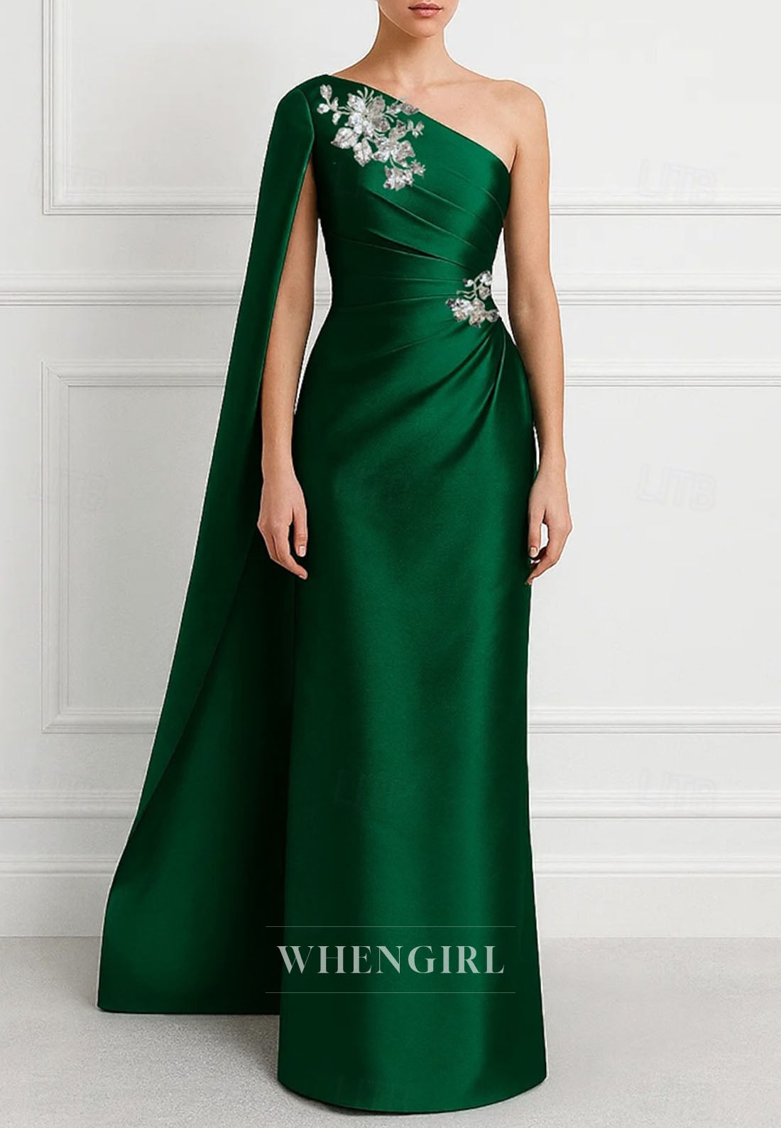 Column Embroidery One Shoulder Ruched Mother of the Bride Dress