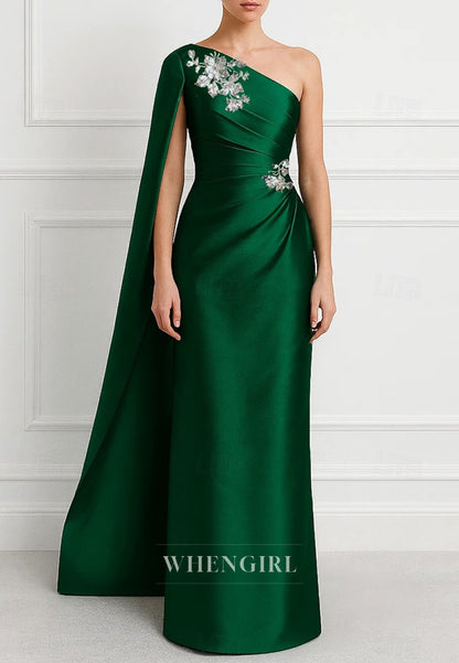 Column Embroidery One Shoulder Ruched Mother of the Bride Dress