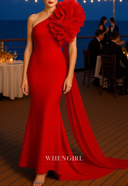 Mermaid Trumpet Sweep Train Evening Gown One Shoulder Mother of the Bride Dress