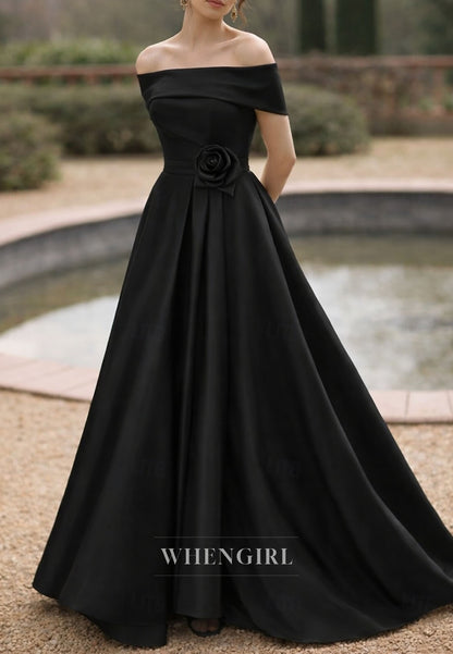 Off Shoulder Flower A-Line Back Zipper Mother of the Bride Dress