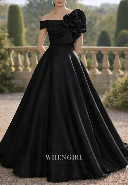 Off Shoulder A-Line 3D Flower Floor Length Mother of the Bride Dress Formal Gown