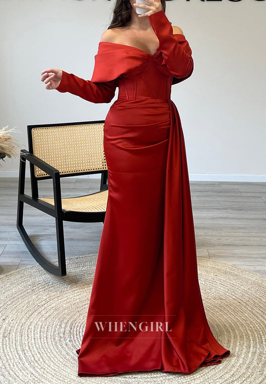 Rust Long Sleeves Sweetheart Satin Mermaid Evening Dress