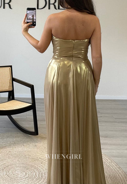 Cowl Neck A-Line Side Slit Pleated Sleeveless Evening Gown