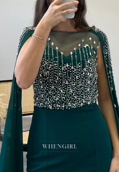 Beading Sleeveless Mermaid Evening Gown Side Slit Sweep Train Formal Dress