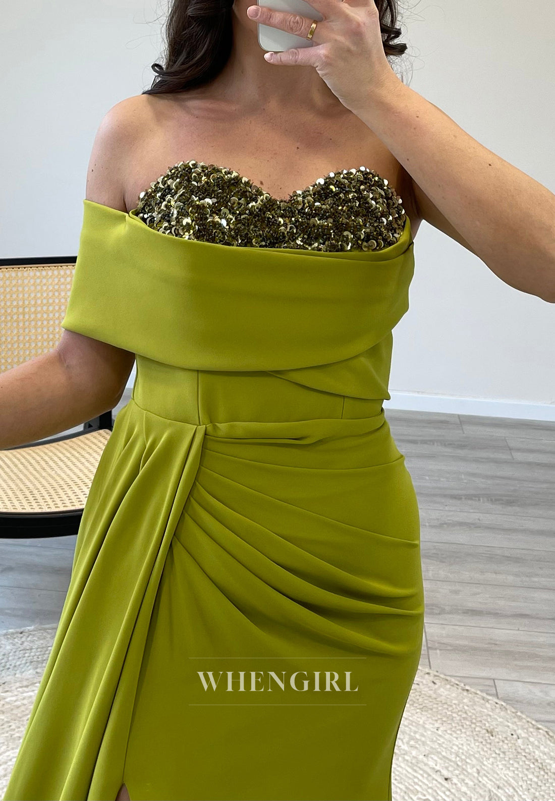 Beaded Sweetheart Romantic Side Slit Mermaid Formal Evening Gown with Train