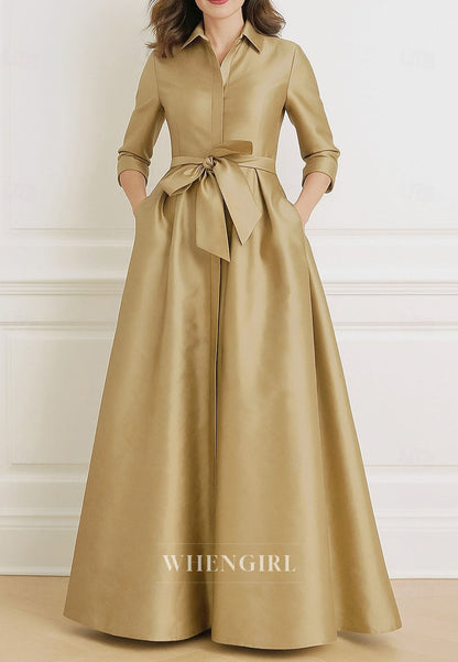 Satin A-Line Floor Length 3/4 Sleeves Mother of the Bride Dress