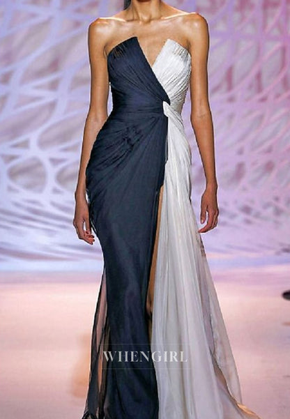 Mermaid V Neck Sleeveless High Slit Mother of the Bride Dress Evening Gown