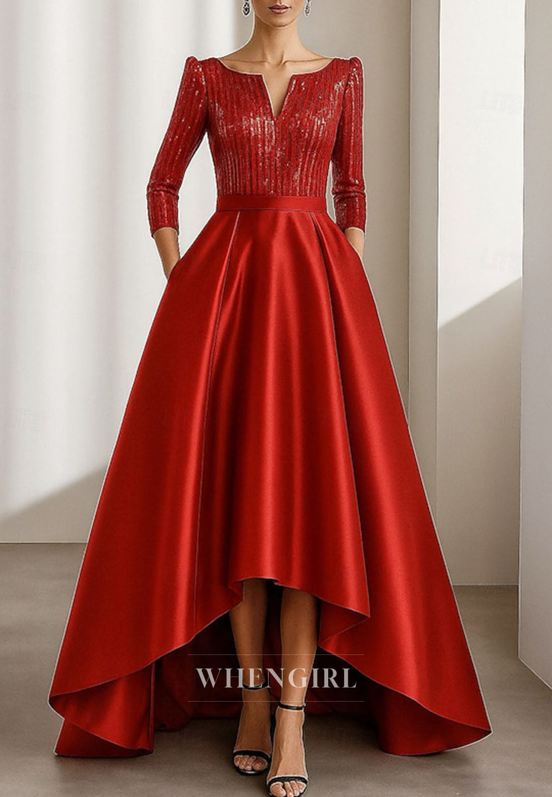 A-Line V Neck High Low Mother of the Bride Dress