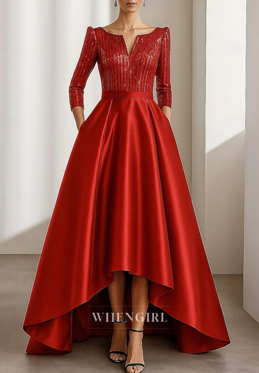 A-Line V Neck High Low Mother of the Bride Dress