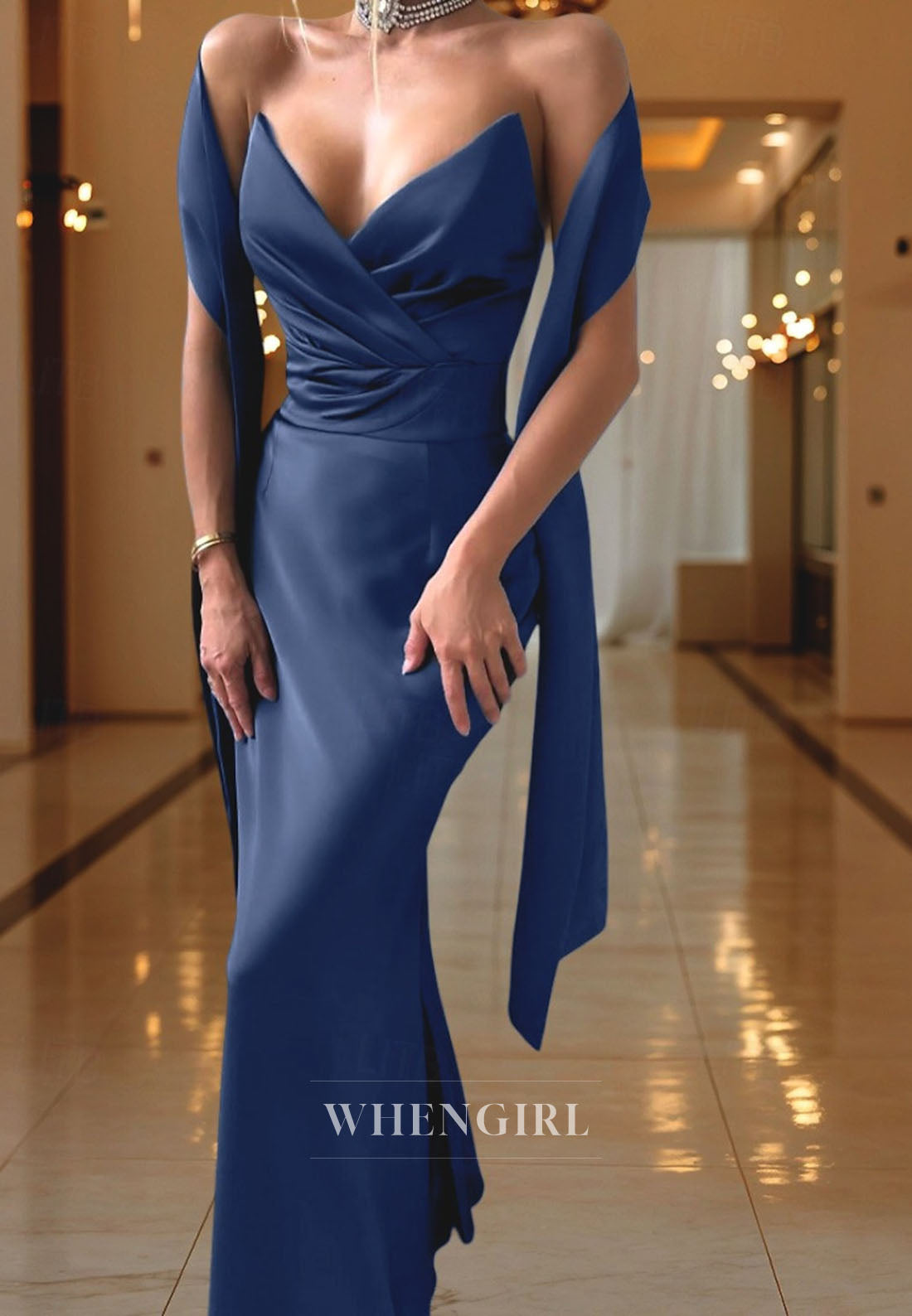 V Neck Sheath Ankle Length Evening Gown Mother of the Bride Dress with Scarf