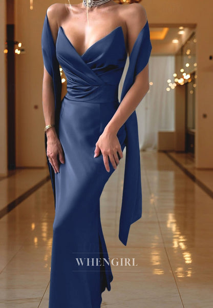 V Neck Sheath Ankle Length Evening Gown Mother of the Bride Dress with Scarf