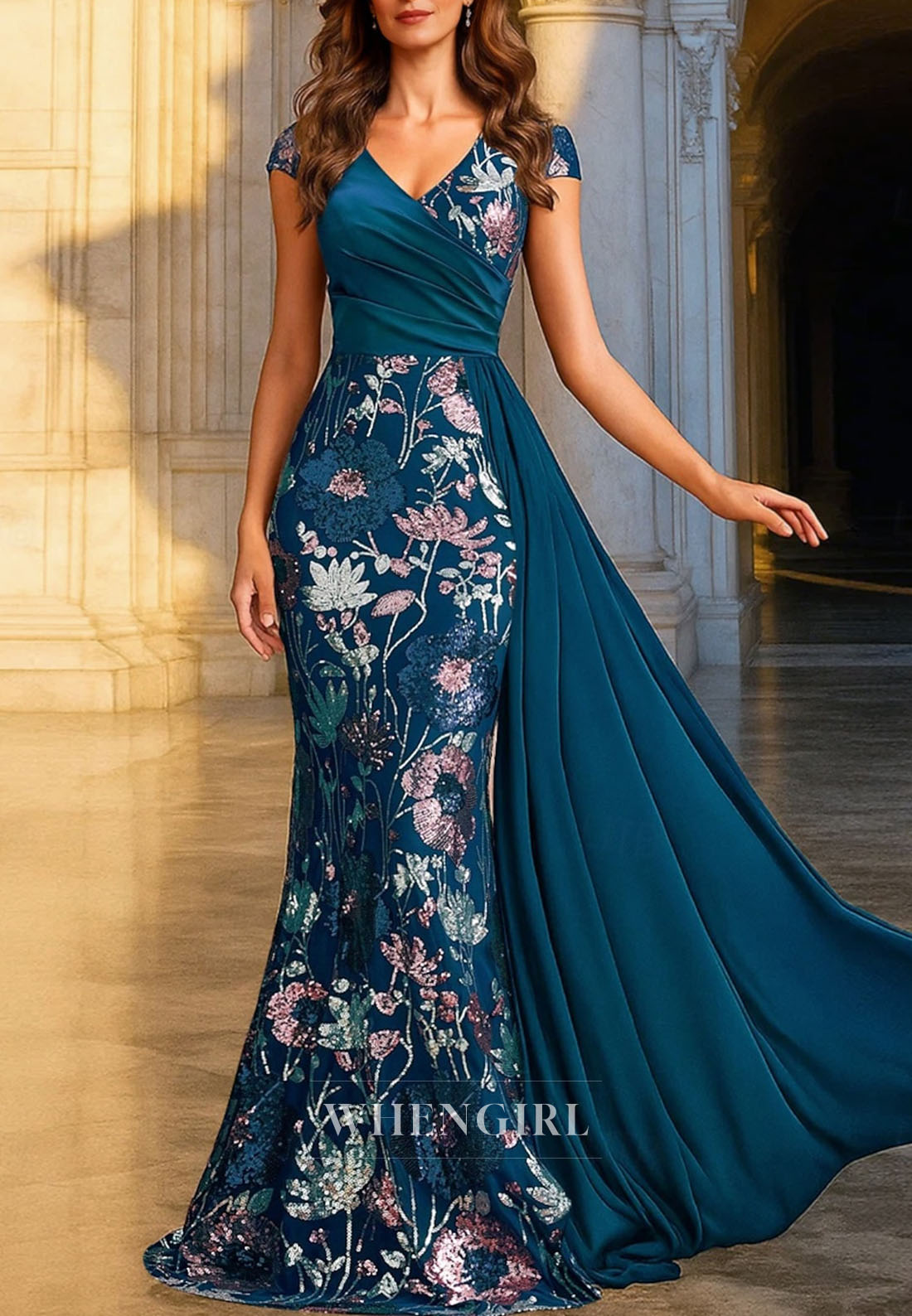 A-Line V Neck Elegant Vintage Luxurious Polyester Mother of the Bride Dress