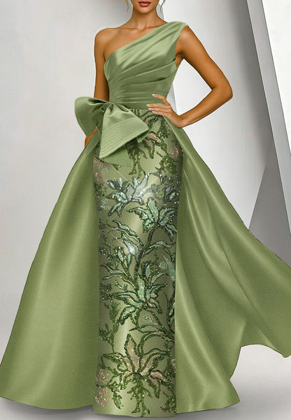 Column One Shoulder Embroidery Beads Mother of the Bride Dress