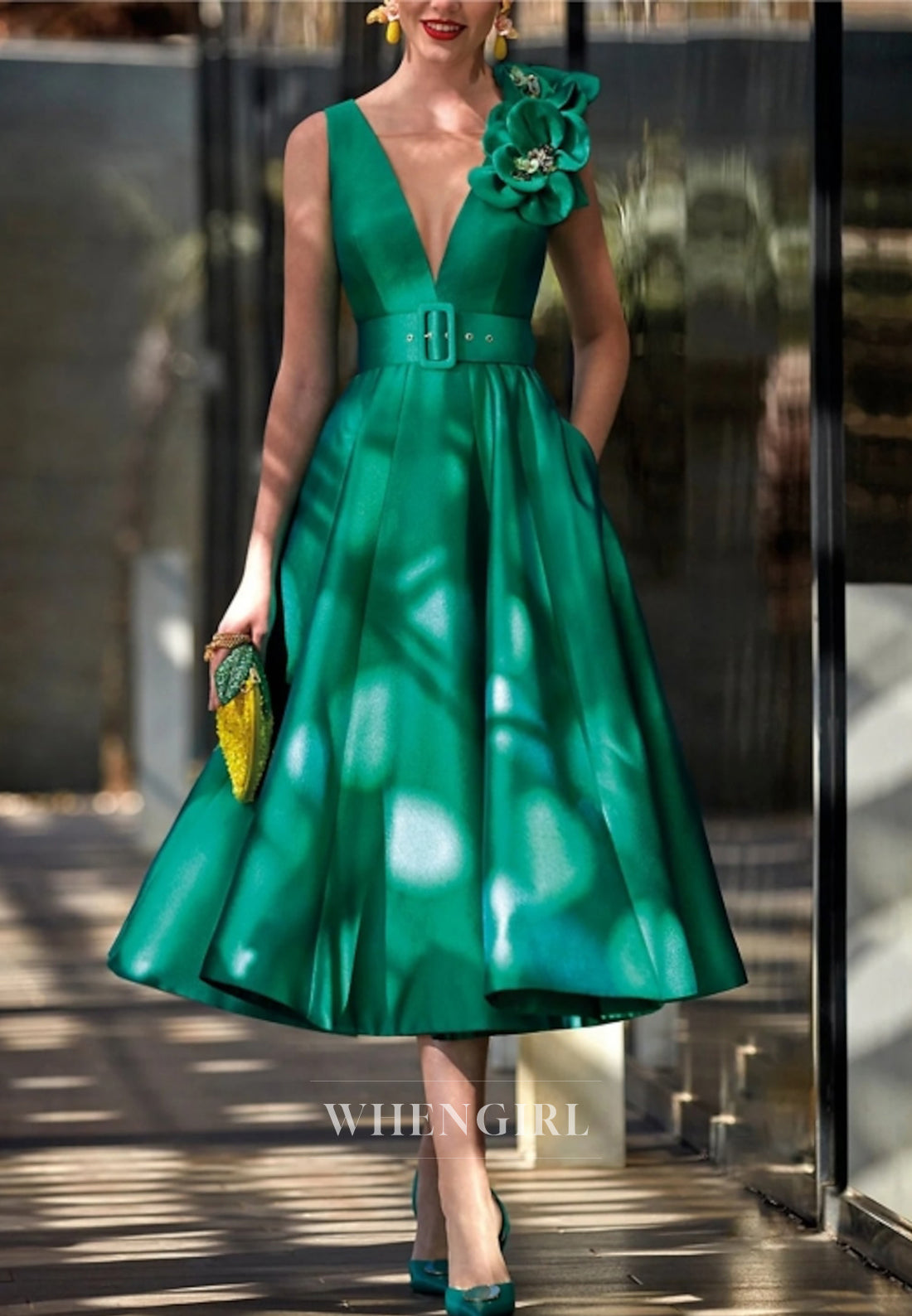 A-Line V Neck Flowers Sleeveless Mother of the Bride Dress