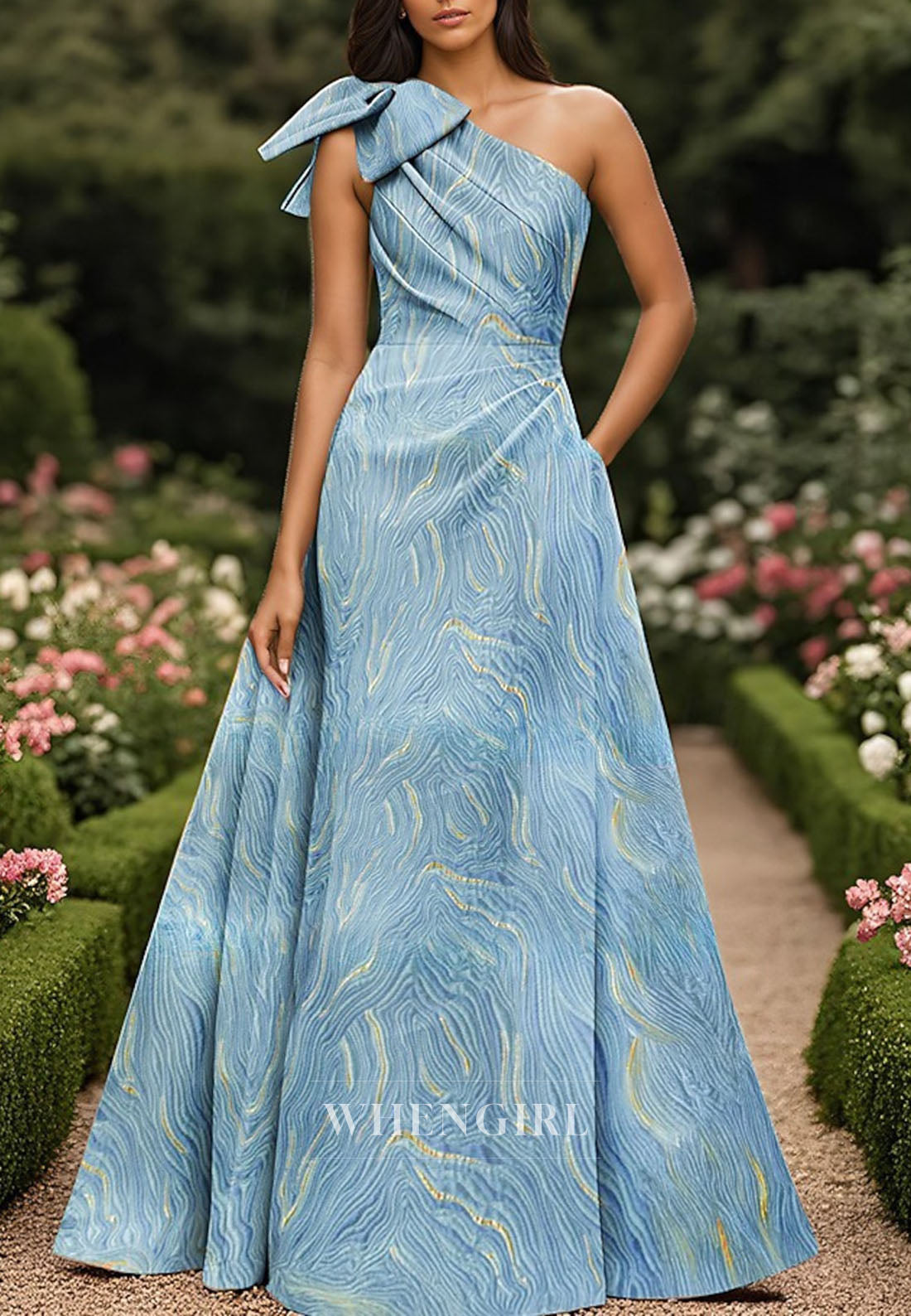 A-Line One Shoudler Bowknot Back Zipper Mother of the Bride Dress