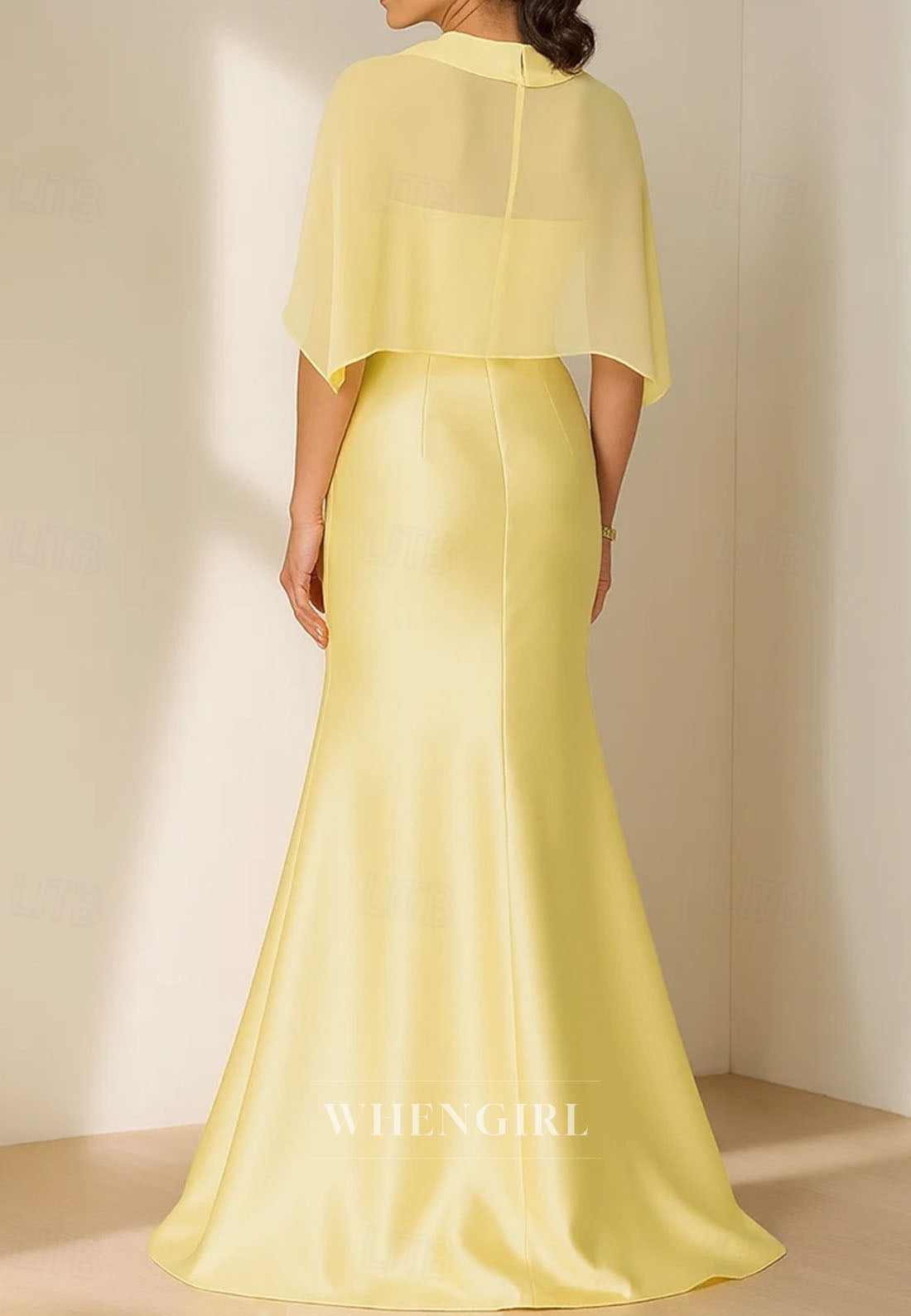 Mermaid Side Slit 3D Flower Mother of the Bride Dress with Cape