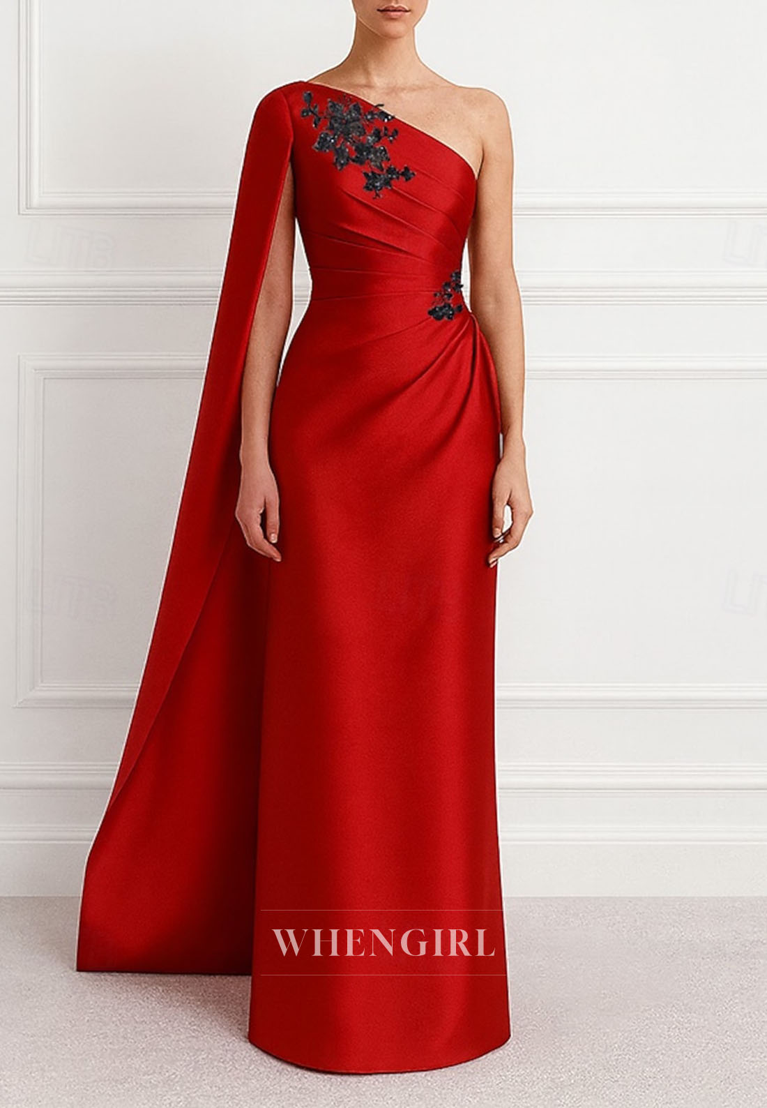 Column Embroidery One Shoulder Ruched Mother of the Bride Dress