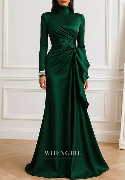 Trumpet Long Sleeves High Neck Back Zipper Mother of the Bride Dress