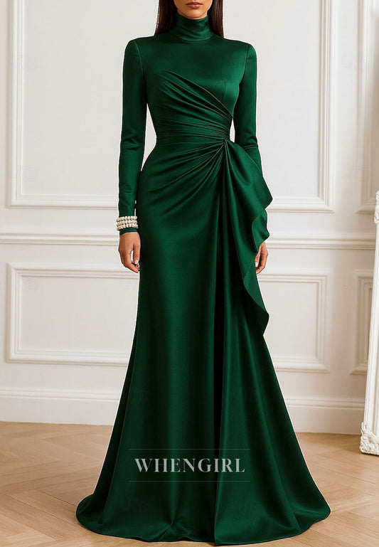 Trumpet Long Sleeves High Neck Back Zipper Mother of the Bride Dress