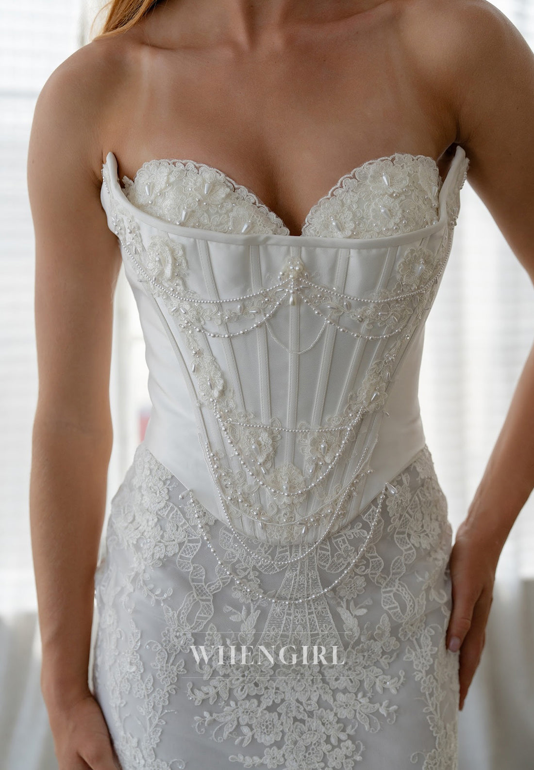 Mermaid Sweetheart Sleeveless Beaded Sweep Train Lace Wedding Dress