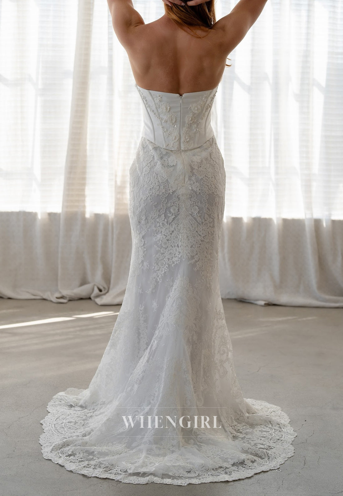Mermaid Sweetheart Sleeveless Beaded Sweep Train Lace Wedding Dress