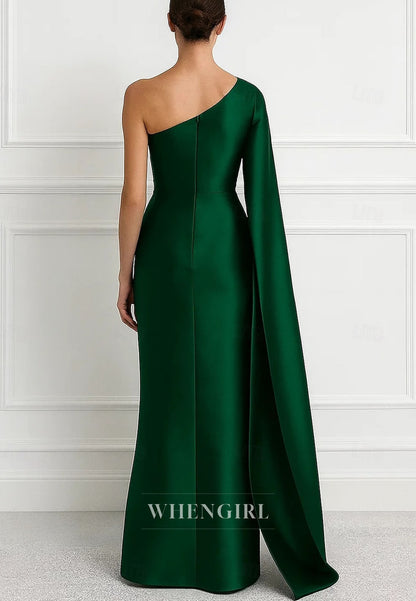 Column Embroidery One Shoulder Ruched Mother of the Bride Dress