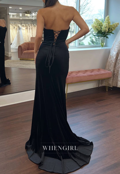 Sheath Black Sweetheart Lace Up Sleeveless Side Slit Bowknots Prom Dress