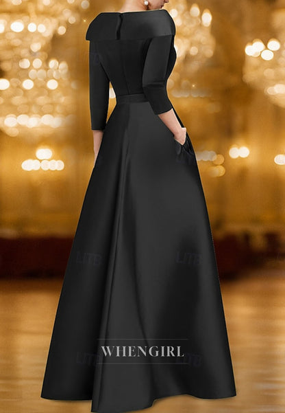 Sheath V Neck Half Sleeves Floor Length Mother of the Bride Dress Evening Gown