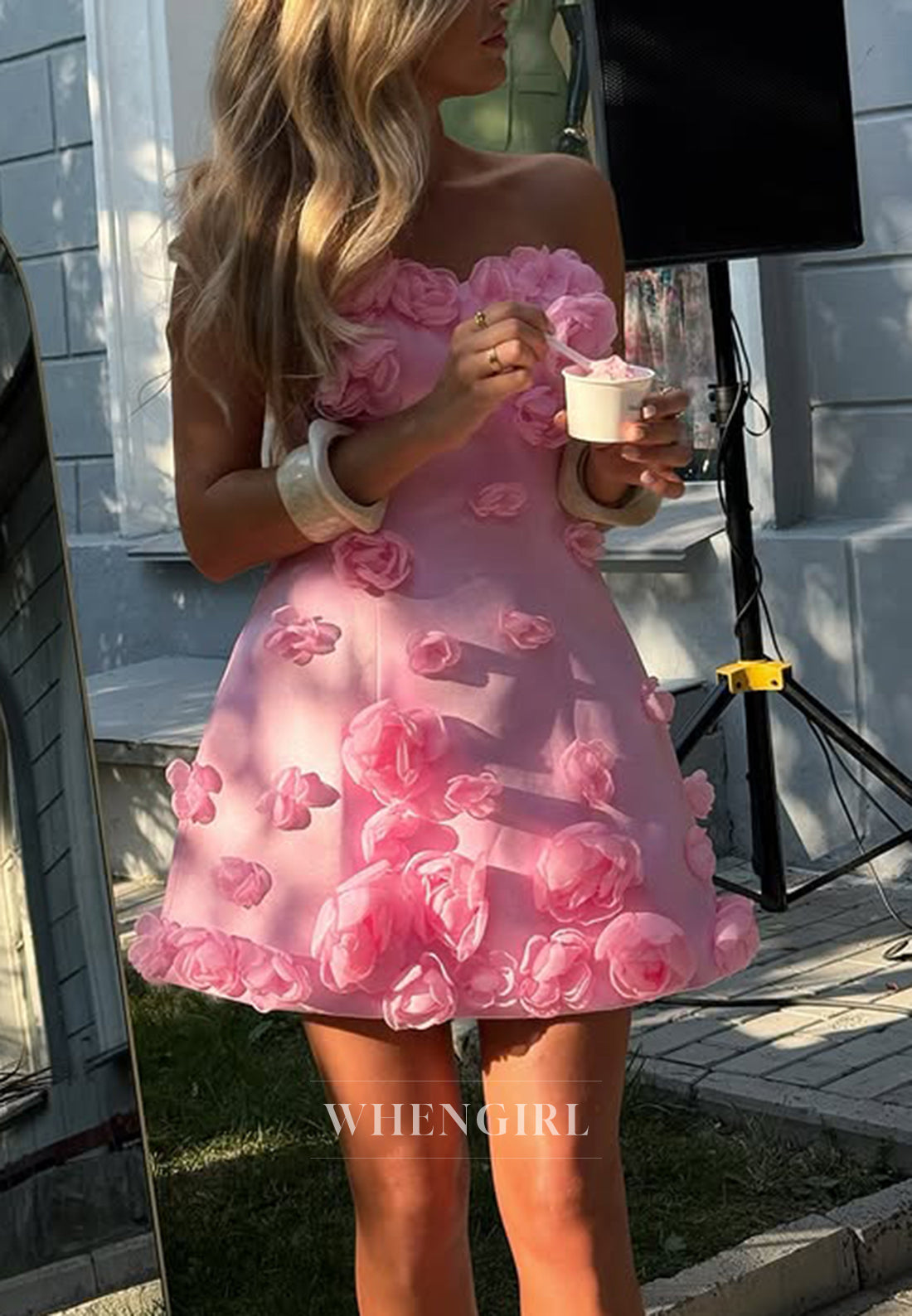 Sheath Candy Pink Sweetheart Strapless 3D Flowers Sleeveless Homecoming Dress