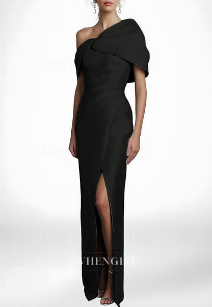 One Shoulder Sheath Slit Floor Length Mother of the Bride Dress