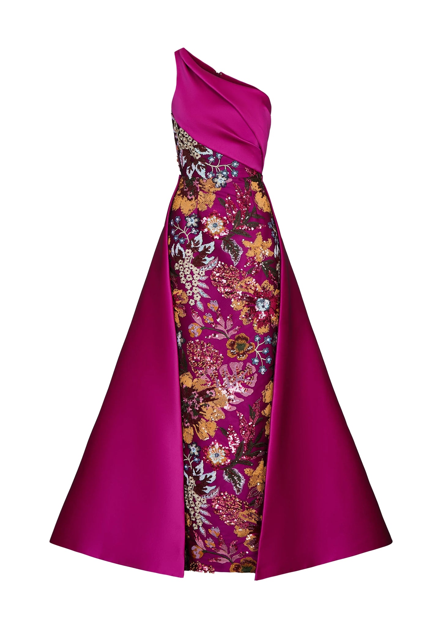 Fuchsia One Shoulder Embroidery Floral Sheath Mother of the Bride Dress
