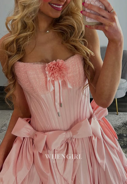 Blush A-Line Tube Top Flower Bowknot Short Sleeveless Homecoming Dress