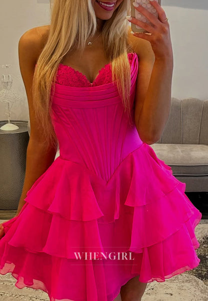 Appliqued Sweetheart A-Line Tiered Ruffles Sleeveless Homecoming Dress