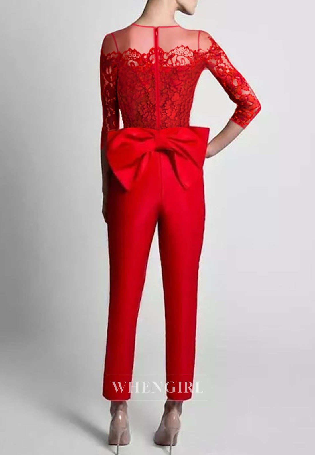 Jumpsuit Bateau Neck Bowknot 3/4 Sleeves Mother of the Bride Dress