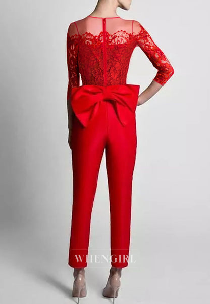 Jumpsuit Bateau Neck Bowknot 3/4 Sleeves Mother of the Bride Dress