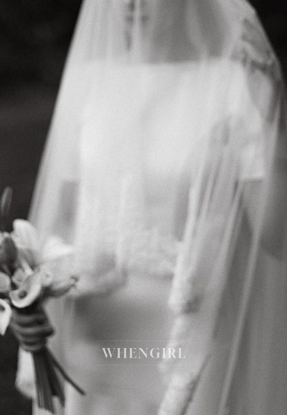 Sheath Bateau Short Sleeves Satin Simple Wedding Dress with Train