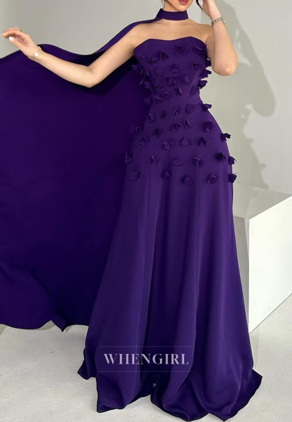 Sheath Sleeveless Sweetheart Floral Strapless Formal Evening Gown with Cape