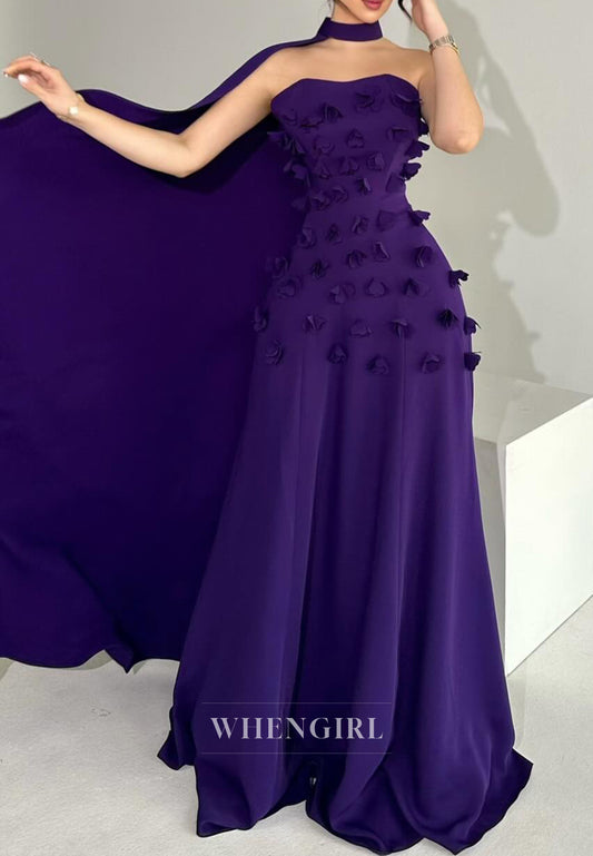 Sheath Sleeveless Sweetheart Floral Strapless Formal Evening Gown with Cape