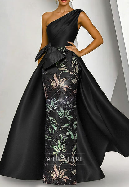 Sheath One Shoulder Beaded Mother of the Bride Dress with Over skirt