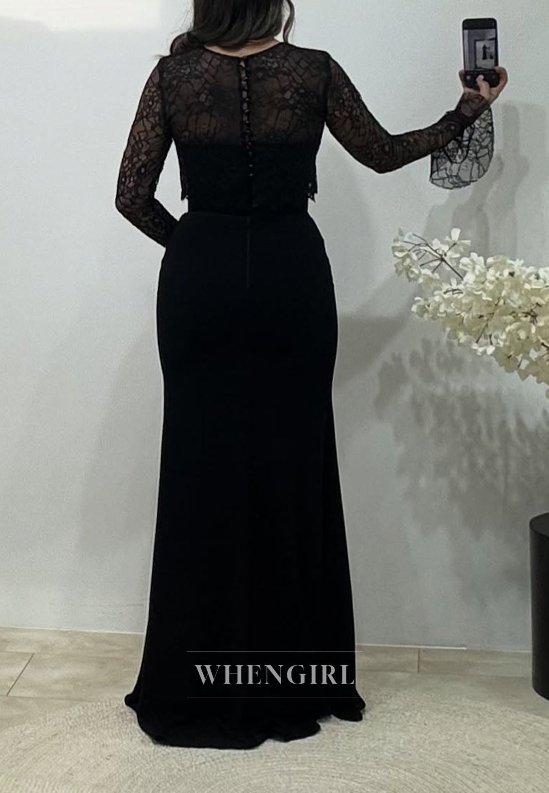 Mermaid Bell Sleeves Bateau Neck Evening Formal Dress with Scarf