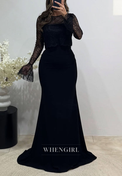 Mermaid Bell Sleeves Bateau Neck Evening Formal Dress with Scarf