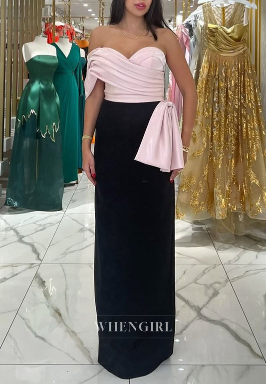 Pink and Black One Shoulder Formal Gown Floor Length Pleated Column Evening Dress