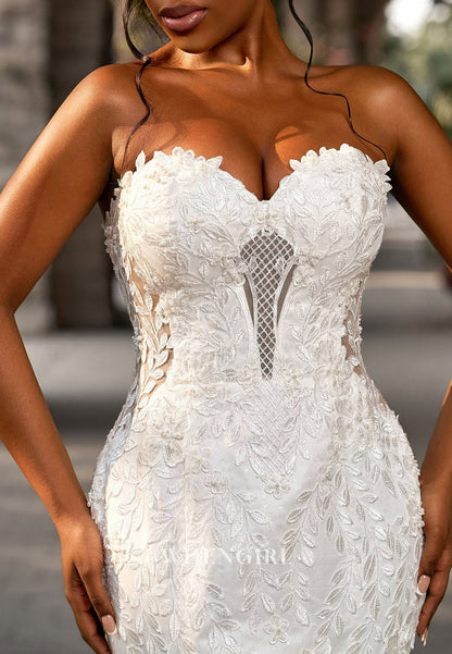 Sweetheart Embroidery Sleeveless Multi Tiered Hem Sweep Train Mermaid Wedding Dress