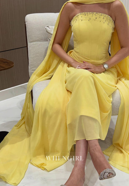 Daffodil Beaded Pleated Sleeveless Sheath Formal Evening with Scarf