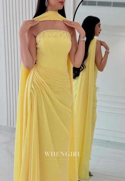 Daffodil Beaded Pleated Sleeveless Sheath Formal Evening with Scarf