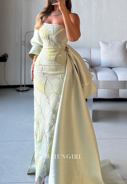 Dusty Sage Tube Top Sheath Sleeveless Floral Sweep Train Evening Formal Dress